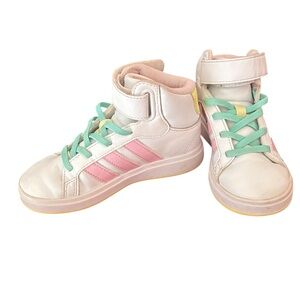 Adidas Kids' White and Pink Sneakers with Mint Laces
